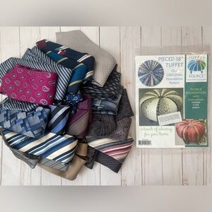 Mens neckties pieced 18” tuffet footstool ottoman pattern craft home decor kit